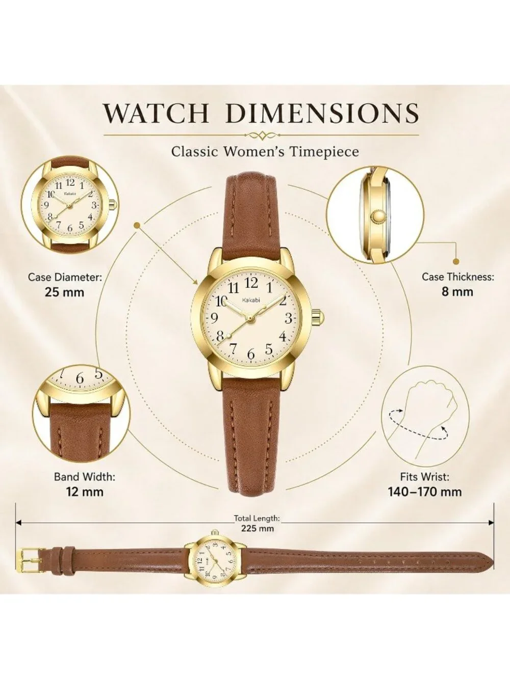 Women's Brown Gold Vintage Analog Slim Leather Strap Quartz Movement Watch